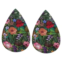 australian garden rainbow floral illustration faux leather teardrop earrings double side print 2022 new style