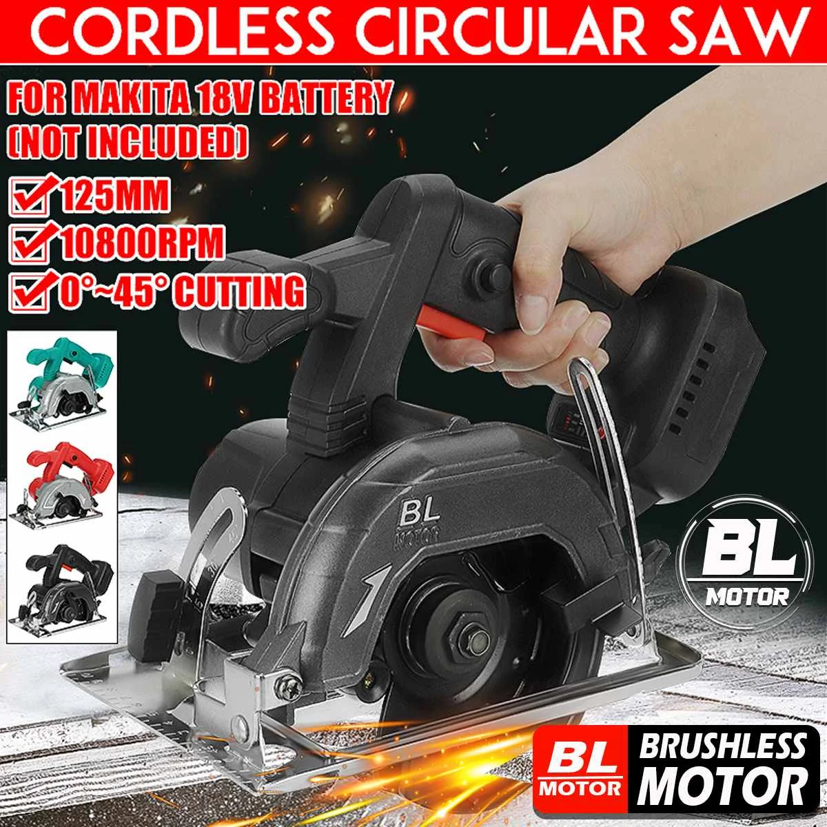 

125mm Brushless Electric Circular Saw 0° to 45° Adjustable Stone Wood Cutter Cordless Cutting Machine for Makita 18V Battery