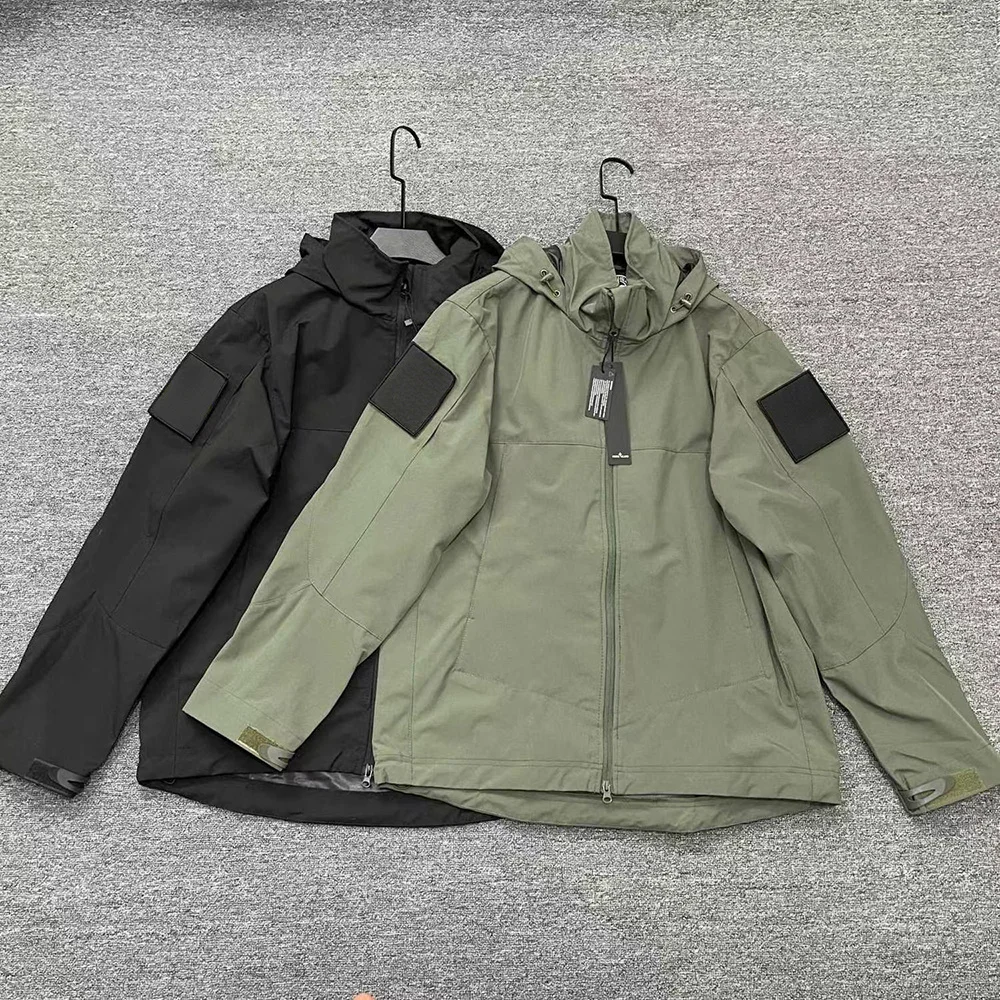 

and Autumn Spring 2023 Street Stone Men's Jacket Hooded Windproof Waterproof Compass Shoulder Badge Parka