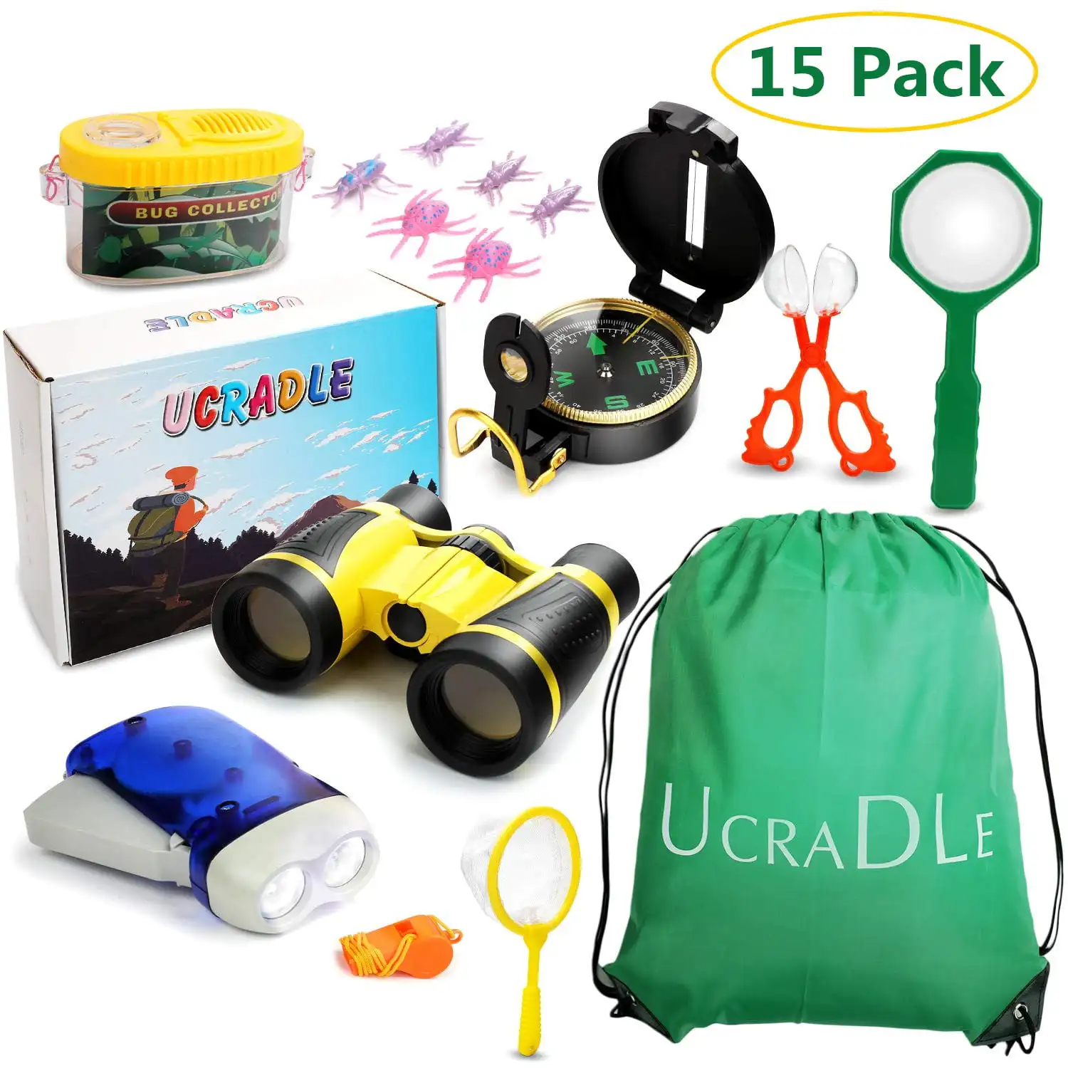 

15Pcs Kids Adventure Kit - Outdoor Exploration Kit, Educational Outdoor Explorer Kit for Kids, Binoculars, Flashlight, Compass,