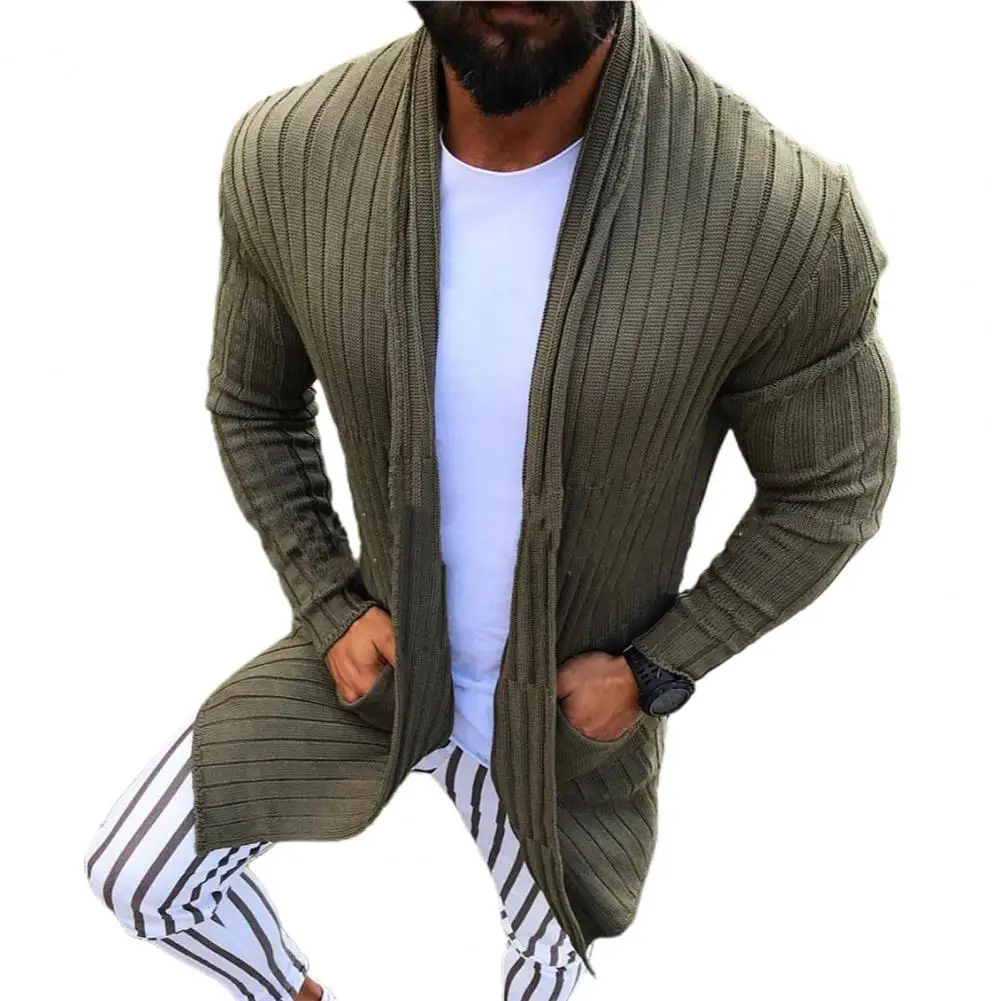 

Мужской однотонный кардиган с отложным воротником и карманами