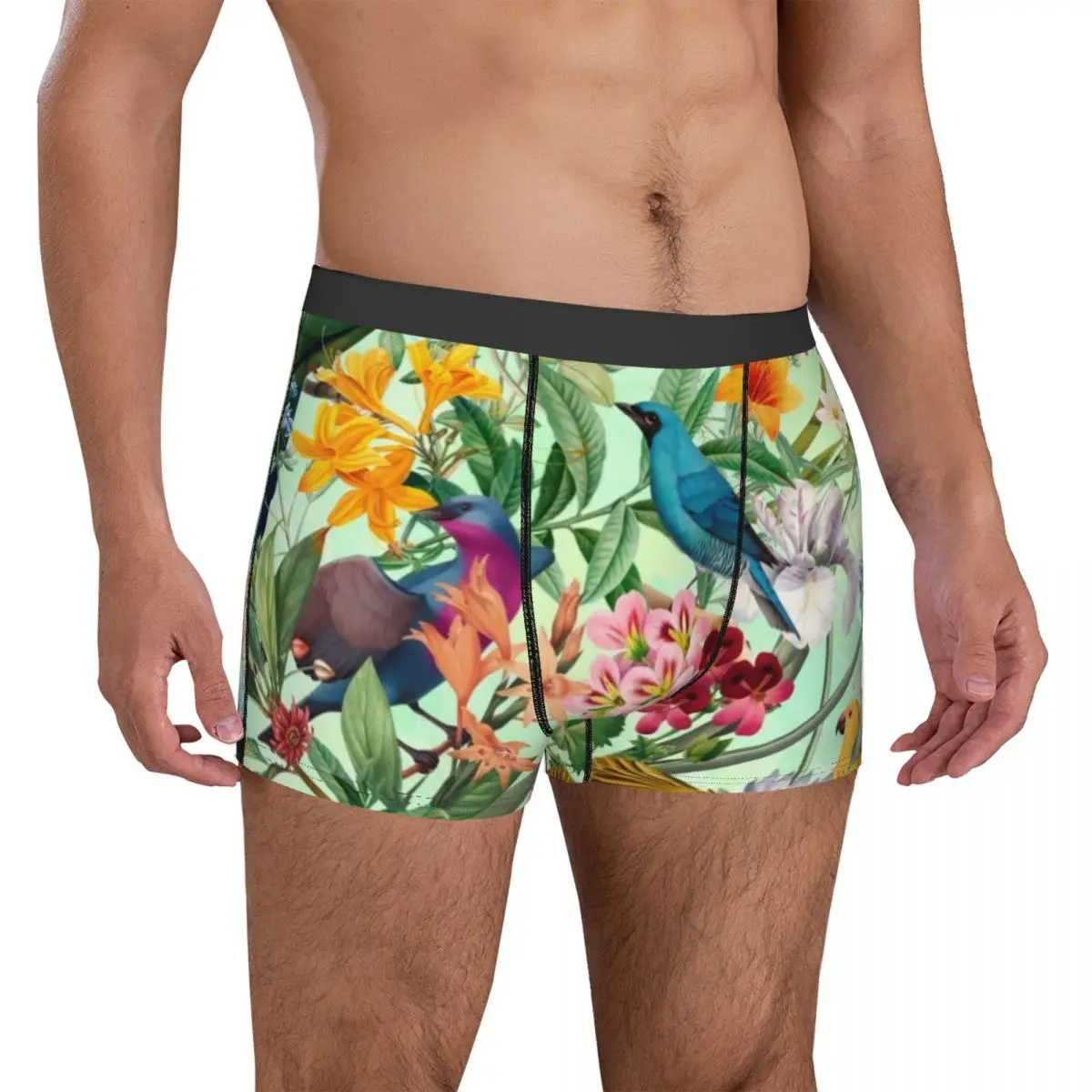 

Colorful Birds Print Underwear Tropical Paradise Floral Sexy Underpants Design Boxer Brief 3D Pouch Men Oversize Boxershorts