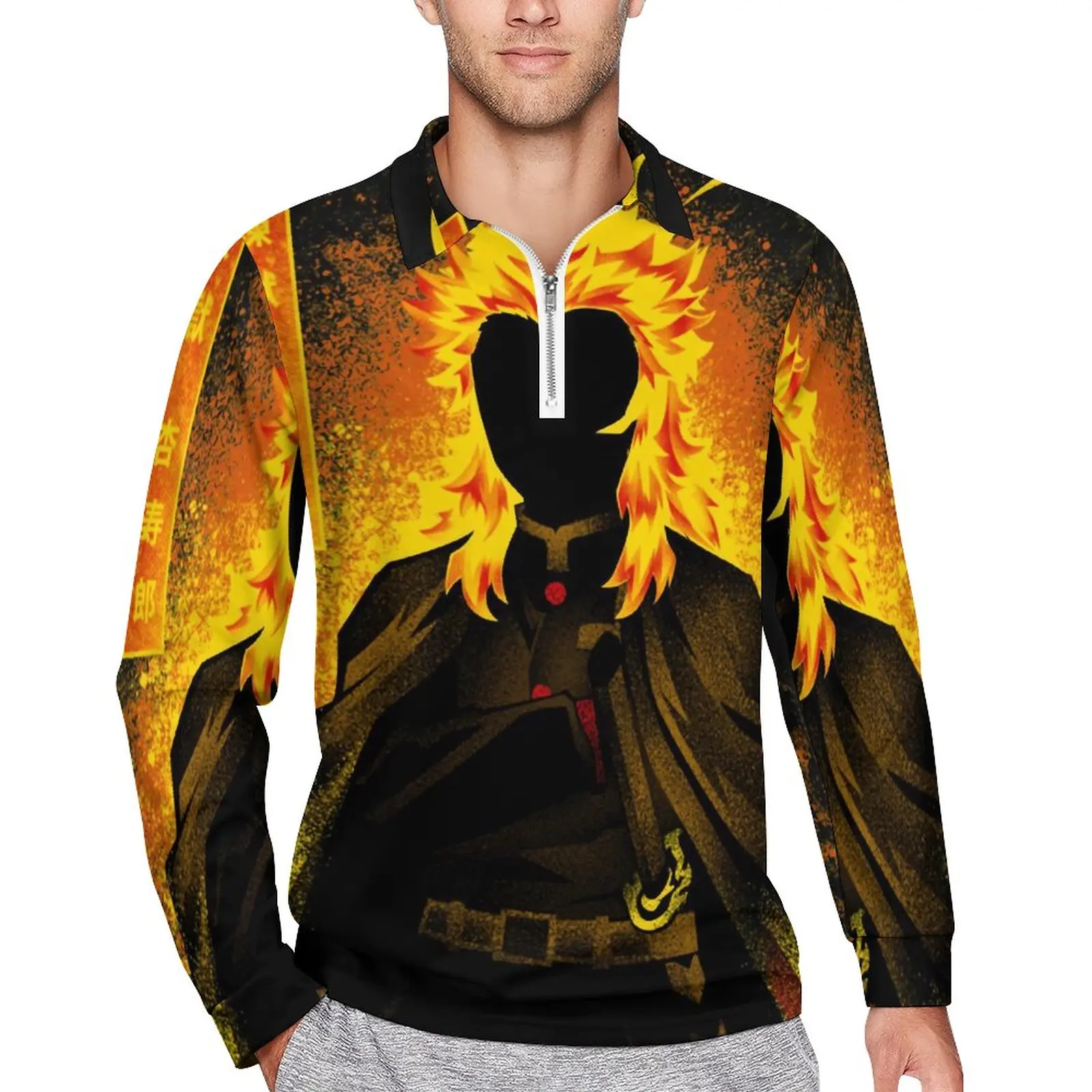 

Anime Demon Slayer Polo Shirts Hashira Kyojuro Hashira Casual Shirt Autumn Novelty Collar Long Sleeve Print Oversize T-Shirts