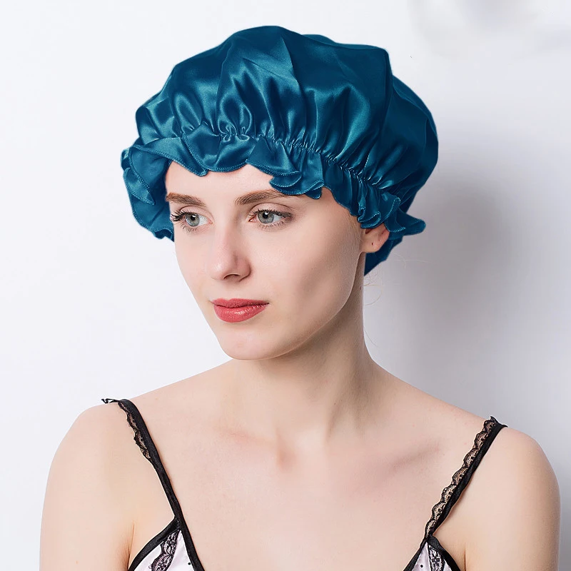

New women's solid color 96% mulberry silk round sleep cap night hair care adjustable Cap