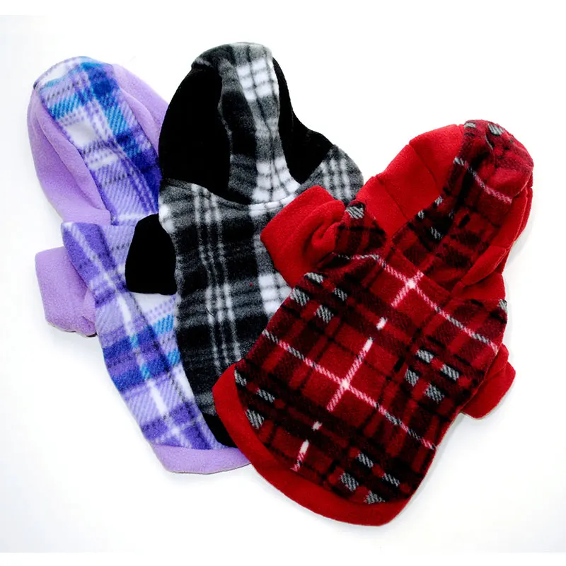 

Warm Fleece Plaid Dog Clothes Winter Pet Hooded Sweatshirt Dog Hoodies Pet Clothing For Medium Small Dogs French Bulldog Costume