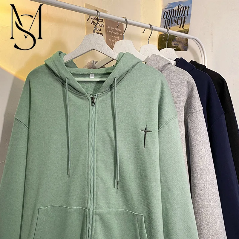 

Spring and Autumn New Men's Sweater Embroidered Hooded Cardigan Zipper Student Hong Kong Style Fashion Coat Sportswear