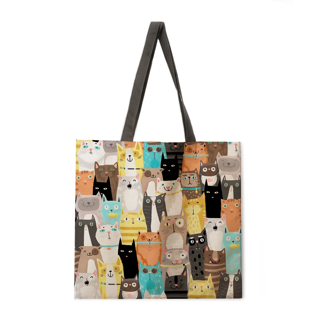 

Combination Cat Print Reusable Shopping Bag Ladies Fashion Shoulder Bag Ladies Canvas Tote Handbag