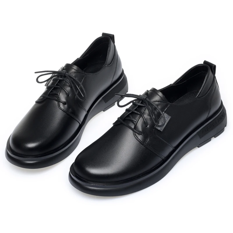 DIMANYU Real Leather Women's Shoes Spring 2023 Wedge Heels Lace-up Loafers Casual Non-slip Comfortable Ladies Shoes