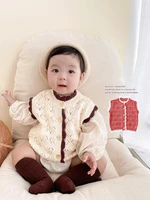 ins 2022 autumn clothes boys babies cotton sweater knitted round neck contrast color vest coat all match cardigan