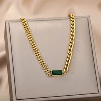 stainless steel new romantic green zircon pendant chain necklace for women chain trend party gift fashion jewelry wholesale
