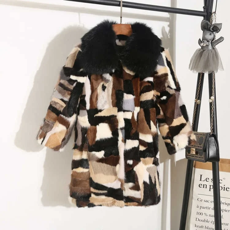 

Genuine real natural New mink fur coat with fox fur collar women's long fashion multi-color warm winter jacket custom any size