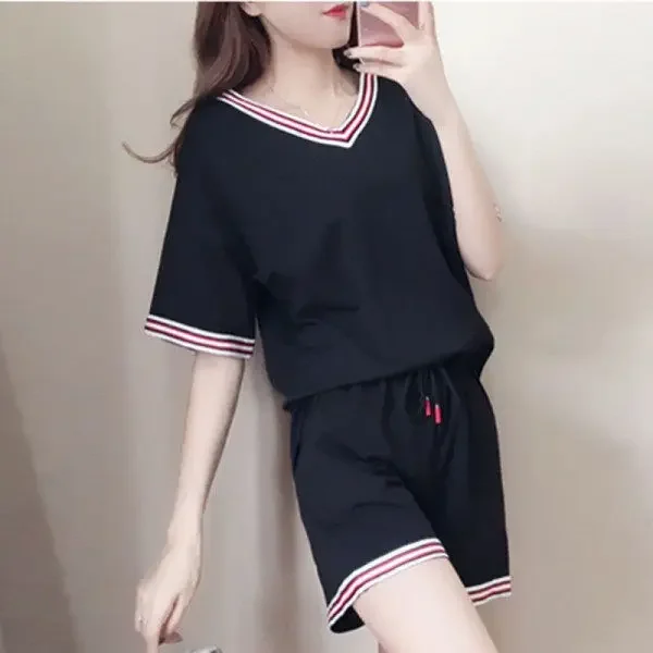 Женский летний комплект из двух предметов Повседневная футболка в полоску и
