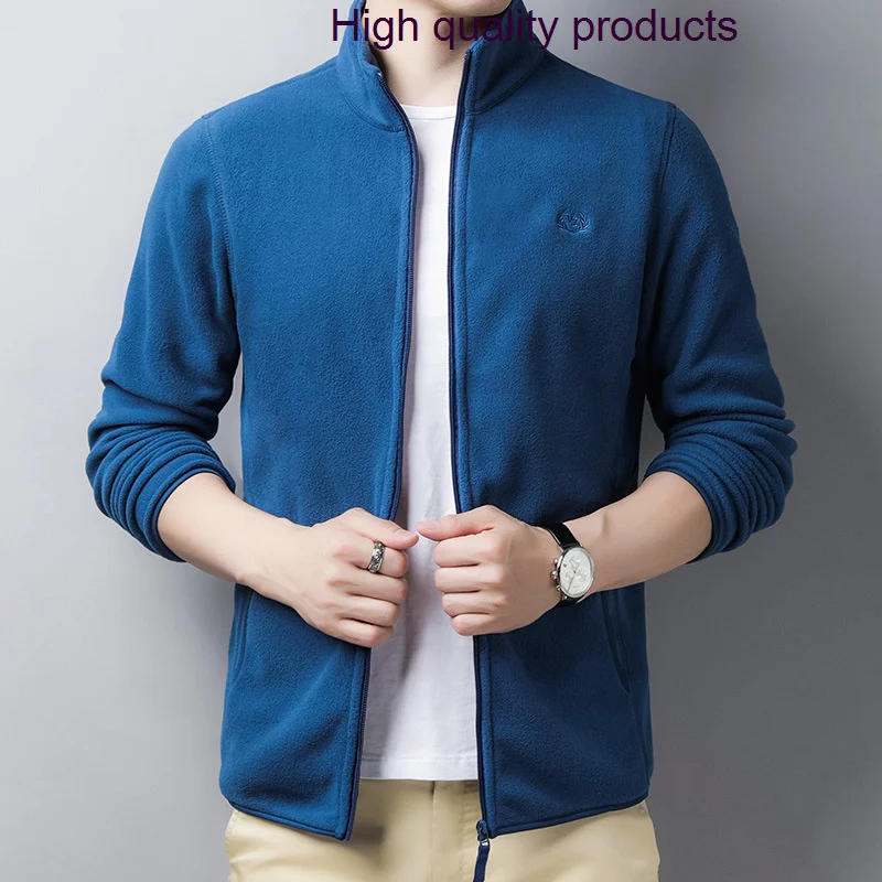

Fleece Polar Zipper Mens Jackets High Quality Spring Autumn Solid Color Turtleneck Embroidery Casual Male Coats 3XL