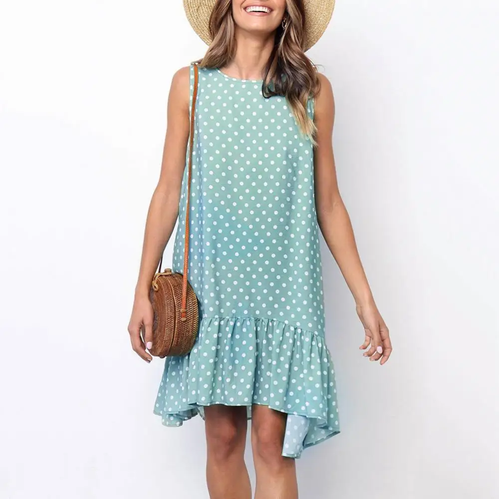 

Women Elegant Short Sleeve Asymmetric Hem V Neck Polka Dot Floral Print Patchwork Casual Party Mid Calf Swing Dress