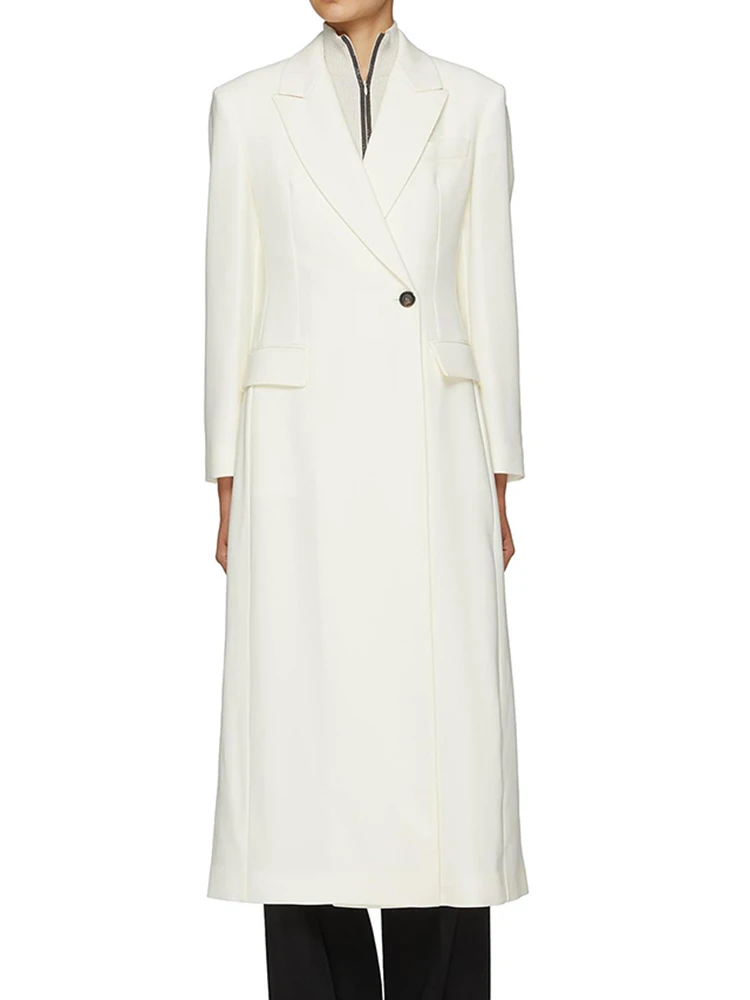 Женский бежевый приталенный Блейзер до колена новый пиджак с отложным