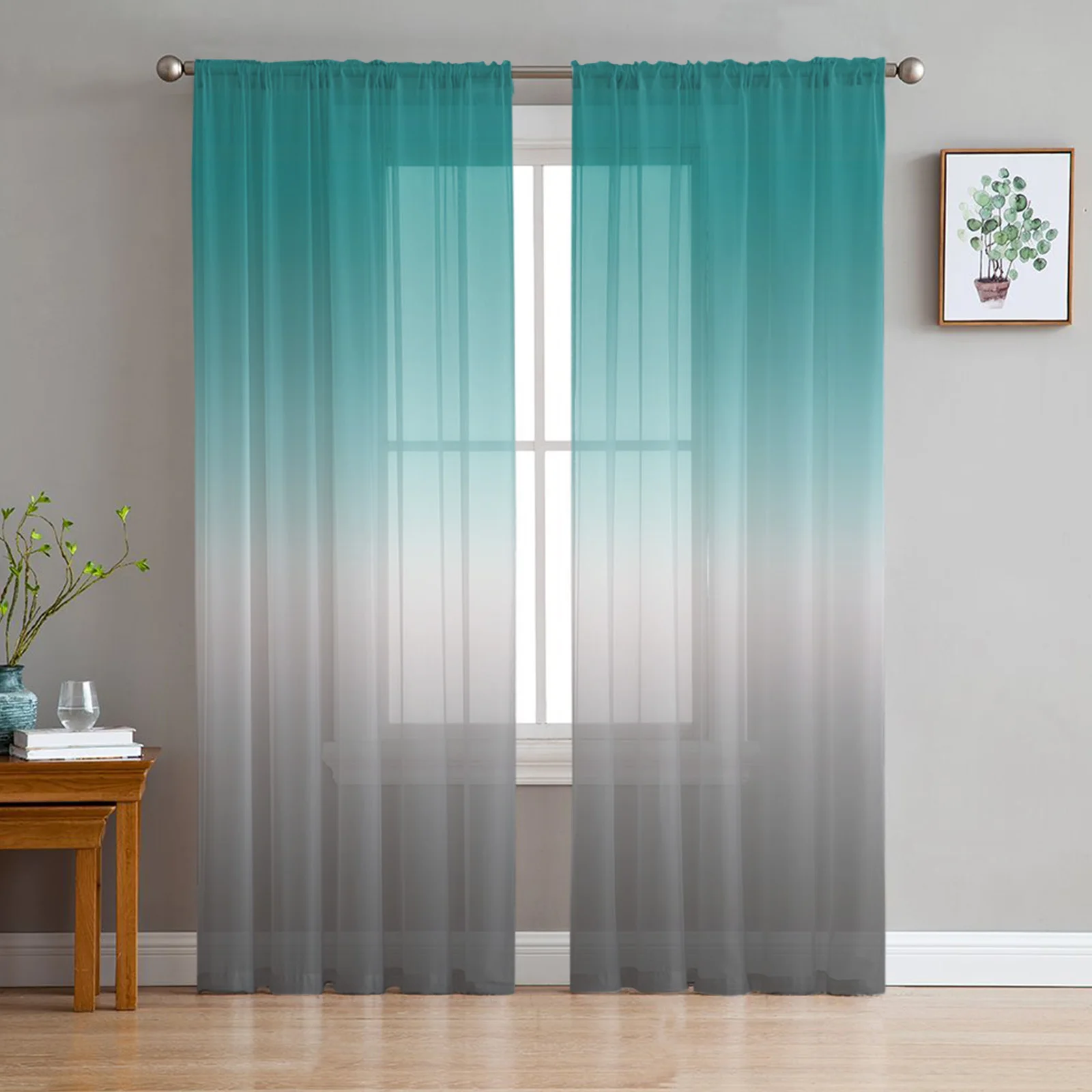 

Cyan Turquoise Gray Gradient Tulle Sheer Curtains for Living Room Bedroom the Room Kitchen Voile Organza Decoration Curtains