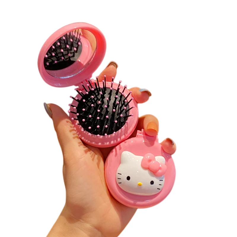 

Sanrio Hello Kitty Makeup Mirror Accessories Y2k Anime My Melody Kuromi Folding Airbag Portable Comb Mirror Carry Around Gifts