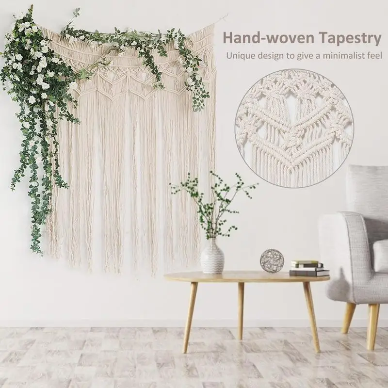 

Wall Hangings Woven Tapestry Bohemian Beige Geometric Wave Art Decor with Tassel Elegant Apartment Bedroom Dorm Room Door Decor