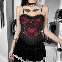mall goth crop tops y2k black lace trim emo alternative aesthetic crop tops woman e girl backless sexy stripe tanks gothic tops