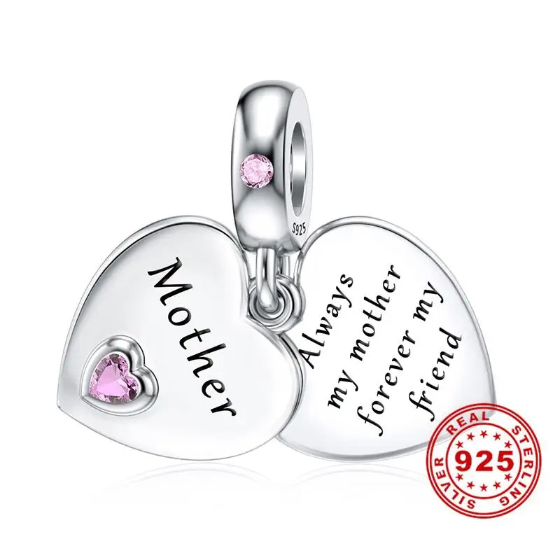 

Heart Shape 925 Sterling Silver Mom Daughter Sister Beads Charms Fits Bracelet DIY Silver 925 Original Jewelry
