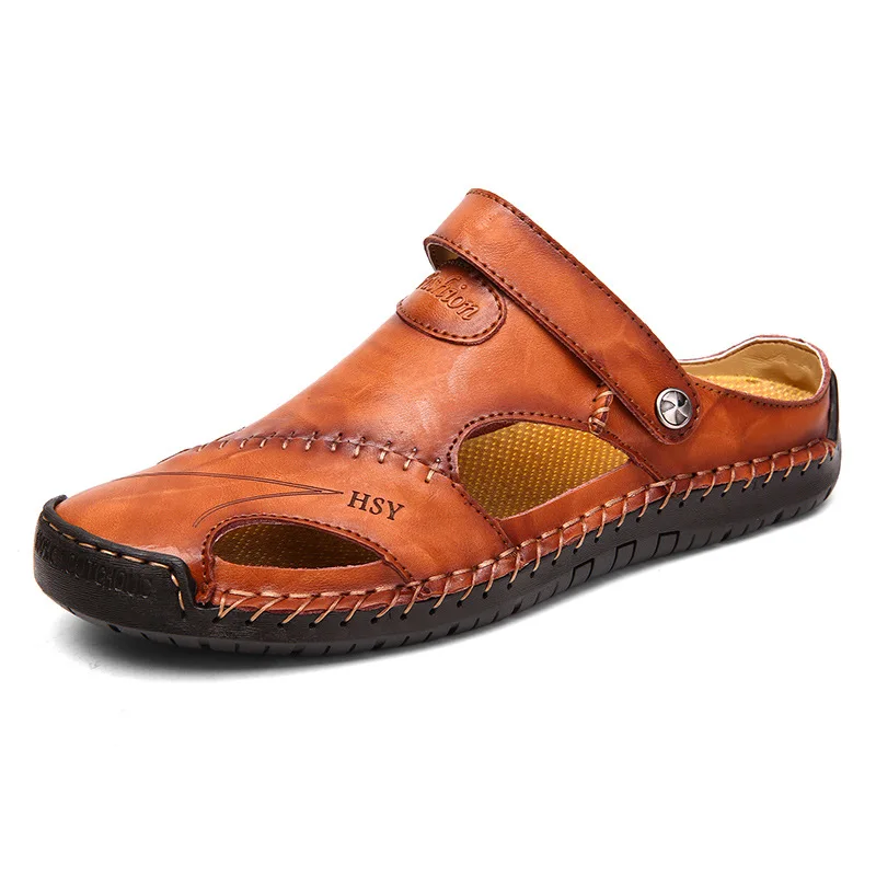 

Spring Summer Men's Large Size Sandals Men's Trendy Leather Beach Shoes Casual Sandals and Slippers Men Shoes Sewing Shoes