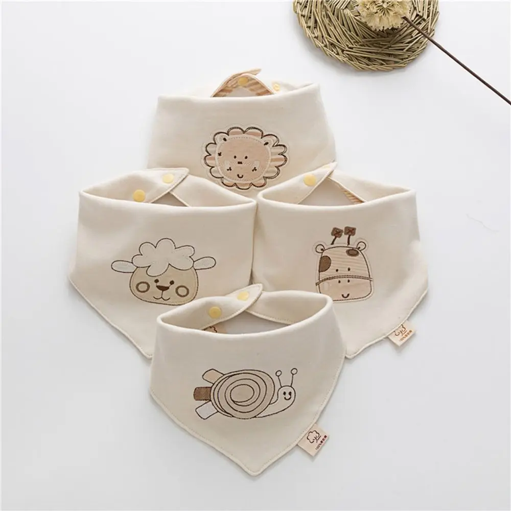 

100% Organic Cotton Baby Bib For Age 0-2 Cartoon Embroidery Saliva Towel Newborn Soft Absorbent Bibs Triangle Towel