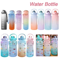2l large capacity water bottle straw cup high temperature plastic water cup time scale frosted outdoor sports student couple cup