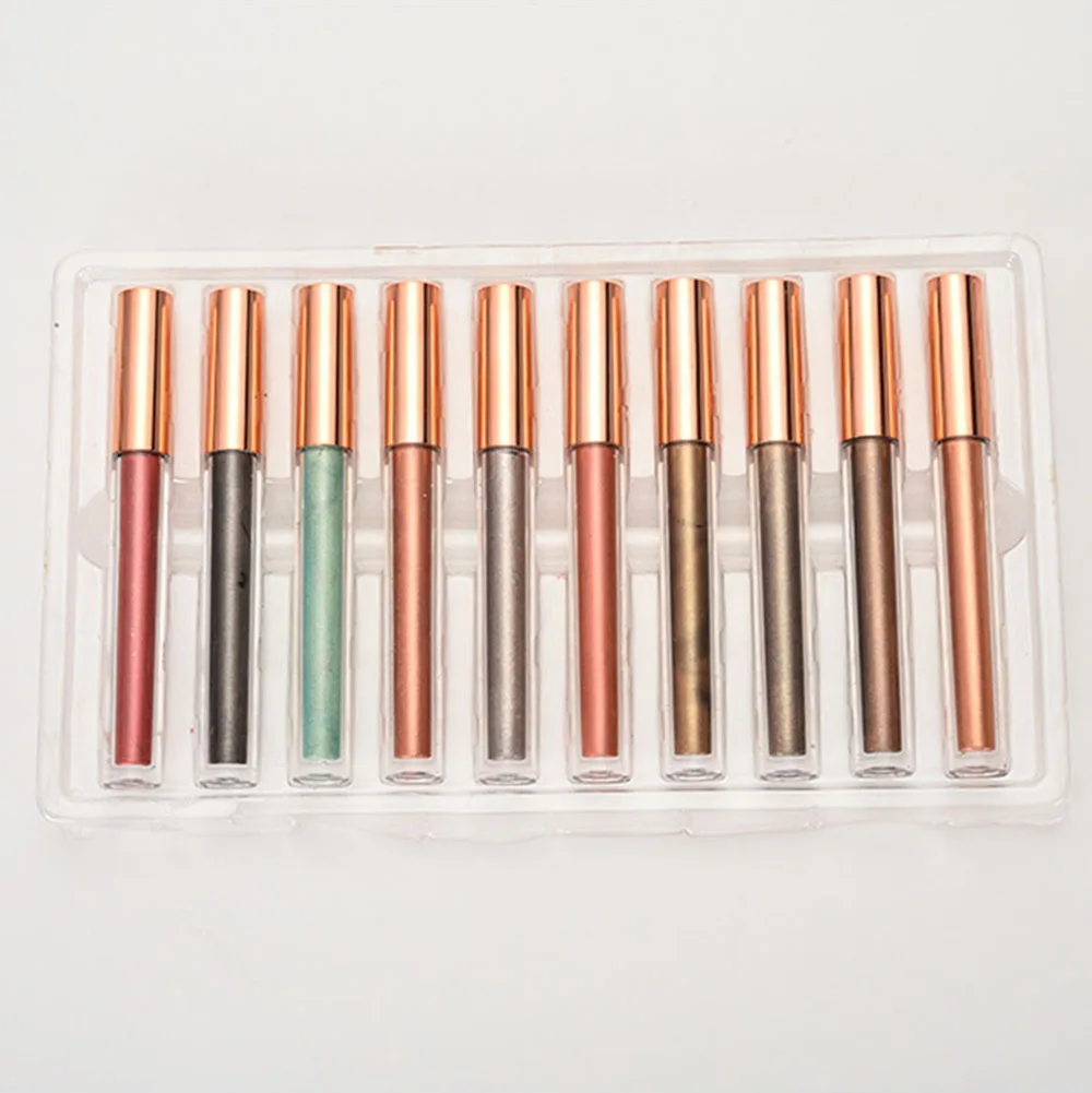 

10 Color Shimmering Wet Waterproof Pigment Eye Shadow Private Label Liquid Eyeshadow Set Custom Bulk Makeup Beautiful Eyes