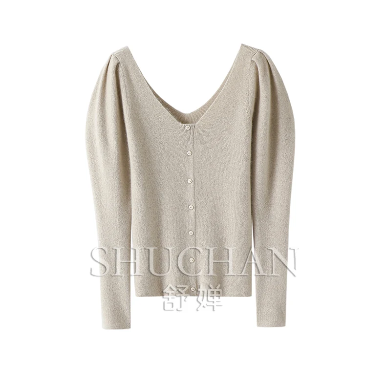 Свитер из 100% чистого кашемира с пышными рукавами в стиле ретро спереди и сзади