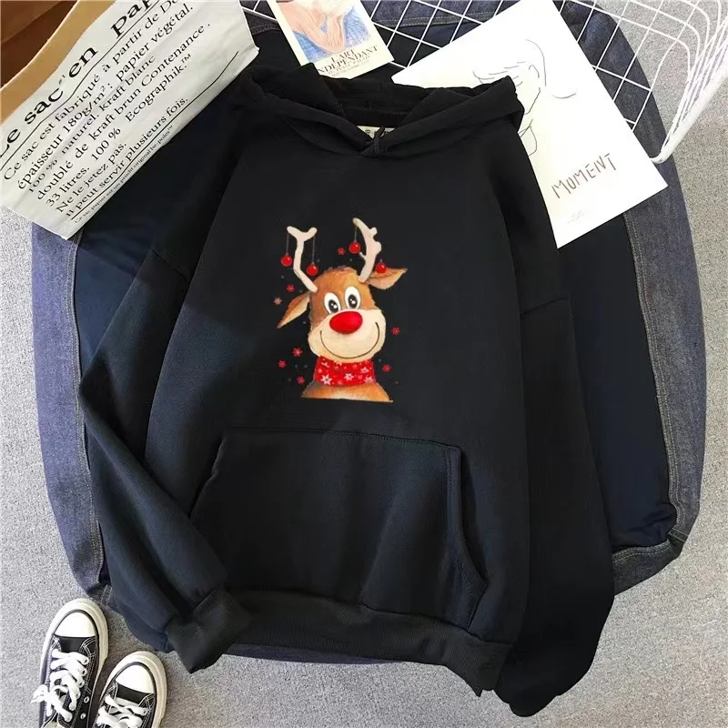 

Christmas Hoodie Cute Elk Printed Festival Family Clothing Autumn Vintage Men's Oversized Sweatshirt Winter Women's Pullover Top