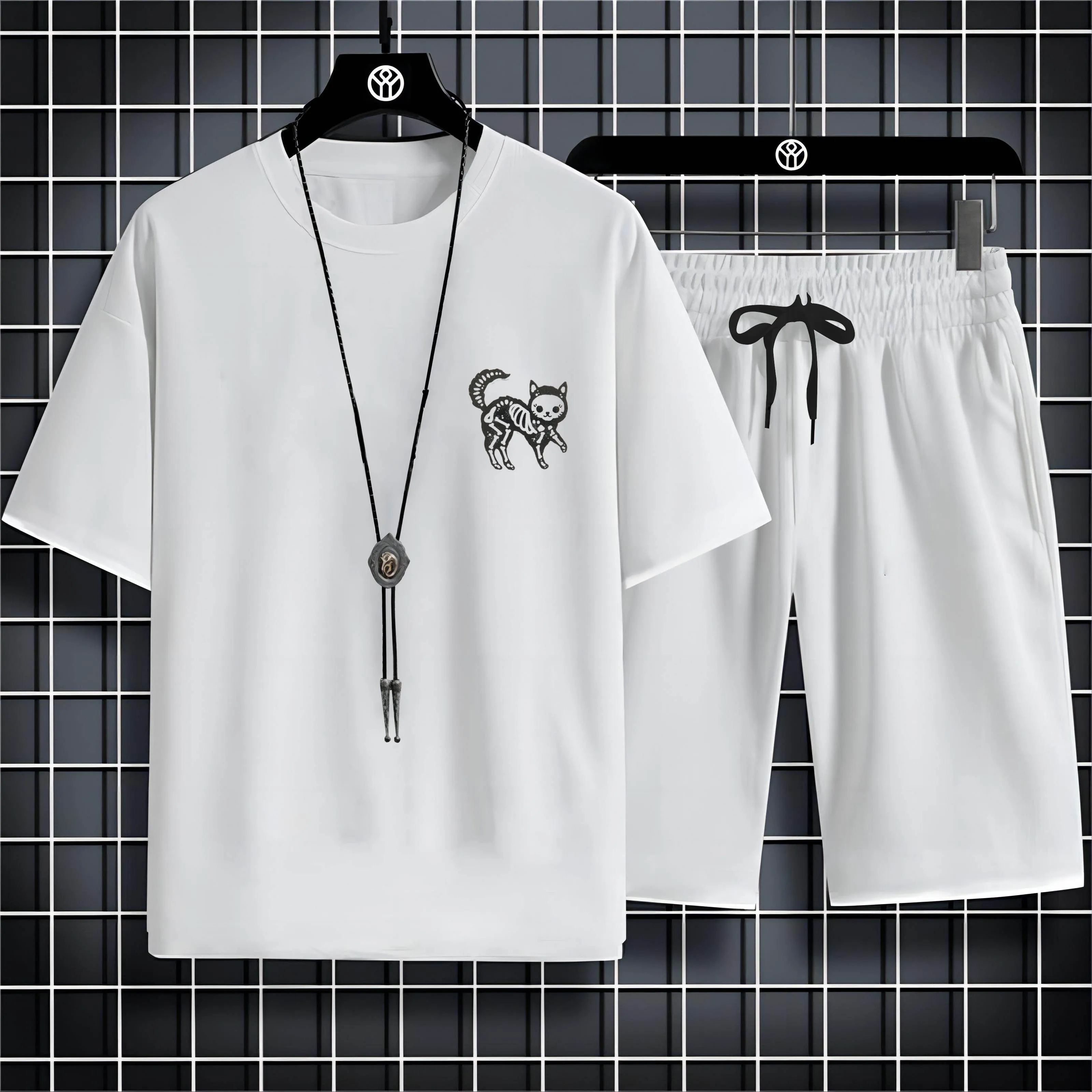 

Summer Outdoor Street Style 2d Kitten Print Men'S Crew Neck Comfortable Breathable Short Sleeve Casual Set T-Shirt Quick Drying