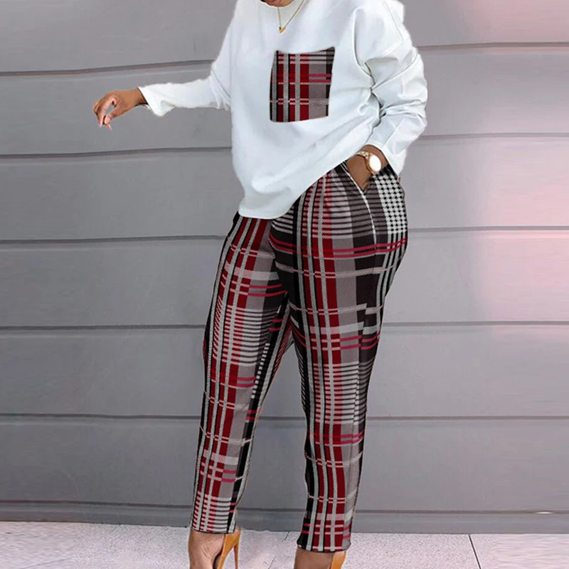 Set Of Women Spring Autumn Two Pieces Casual Female Print Loose Pants Matching Suit Streetwear Long Sleeve Tops And Trousers Set