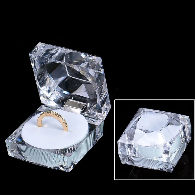 Wholesale Acrylic Crystal Ring Earrings Display Boxes Storage Organizer Package Case Transparent Jewelry Box Colors Square Box