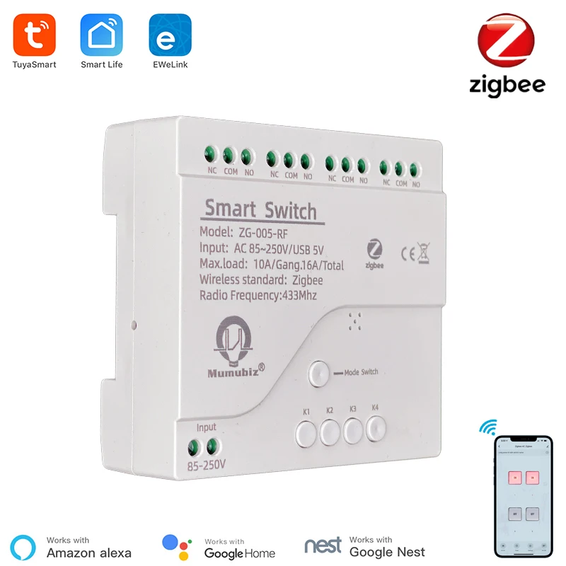 

Mumubiz Tuya Smart Zigbee Переключатель 4 канала