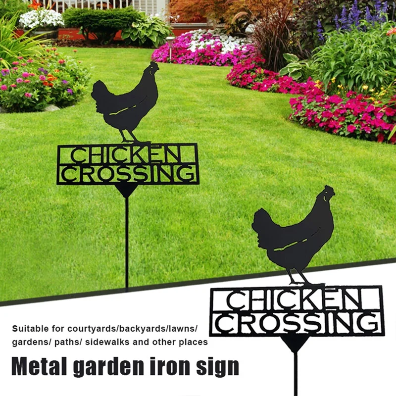 

Metal Chicken Yard Sign Decor with Letters Chicken Crossing Hollow Animal Silhouette Art for Garden Decoration Outdoor
