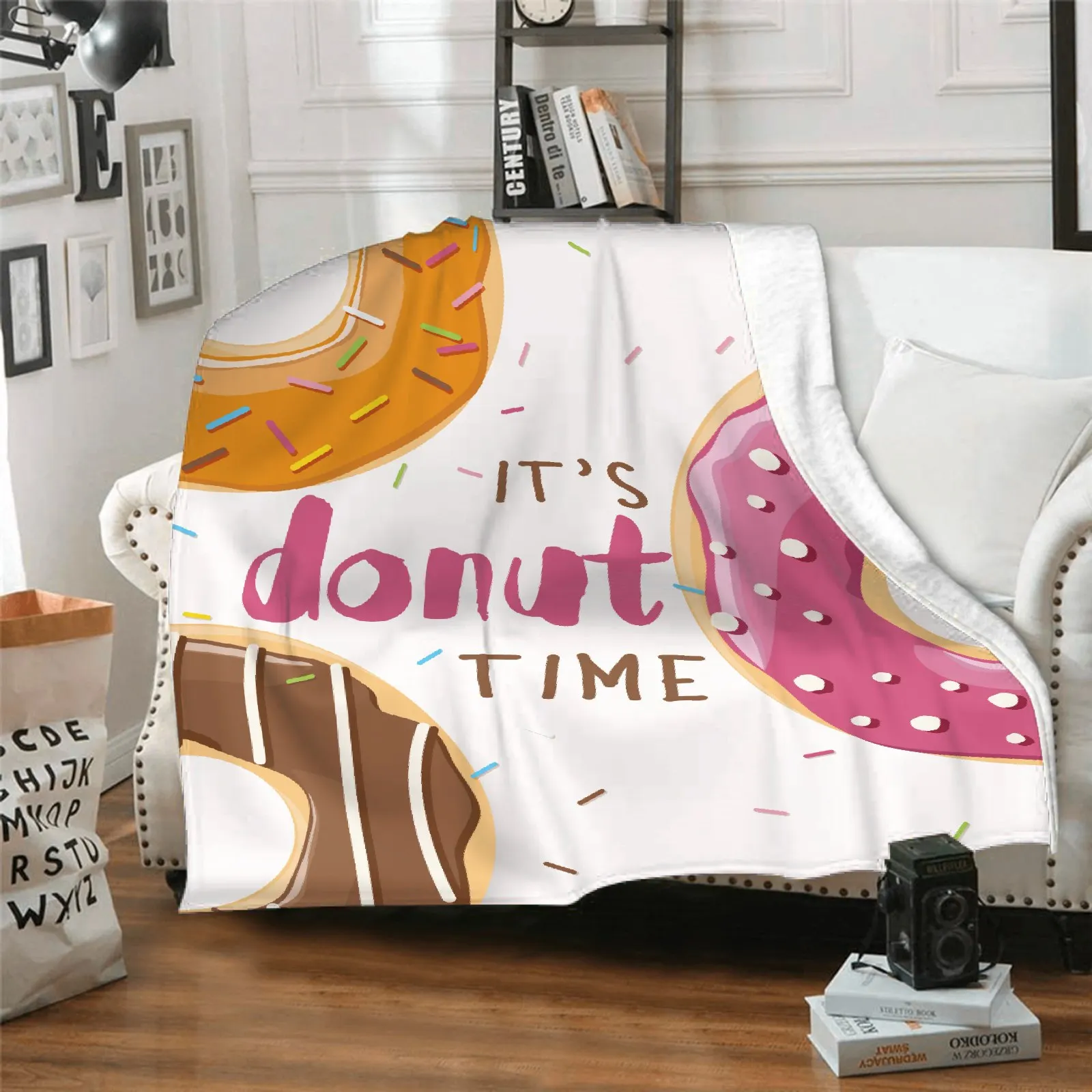 

Food Pattern Blanket It's Donut Time Custom Blankets for Friends Family Throw Blanket Personalized Bedding Sofa Cover Gift