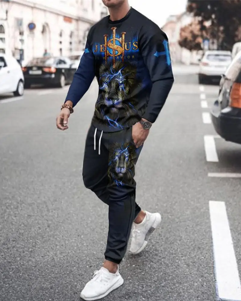 Summer Men Sets Trousers Lion Print Male Clothing Streetwear Two Piece 3D Printed Casual Tracksuit Oversized Beach Sportwear