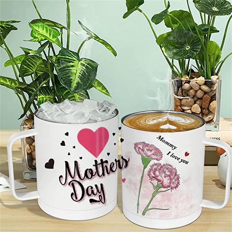 

Coffee Camping Mugs White Sublimation Tumbler with Seal Lid and Handle 12oz Stainless Steel Milk Cups For Home Office Supplies