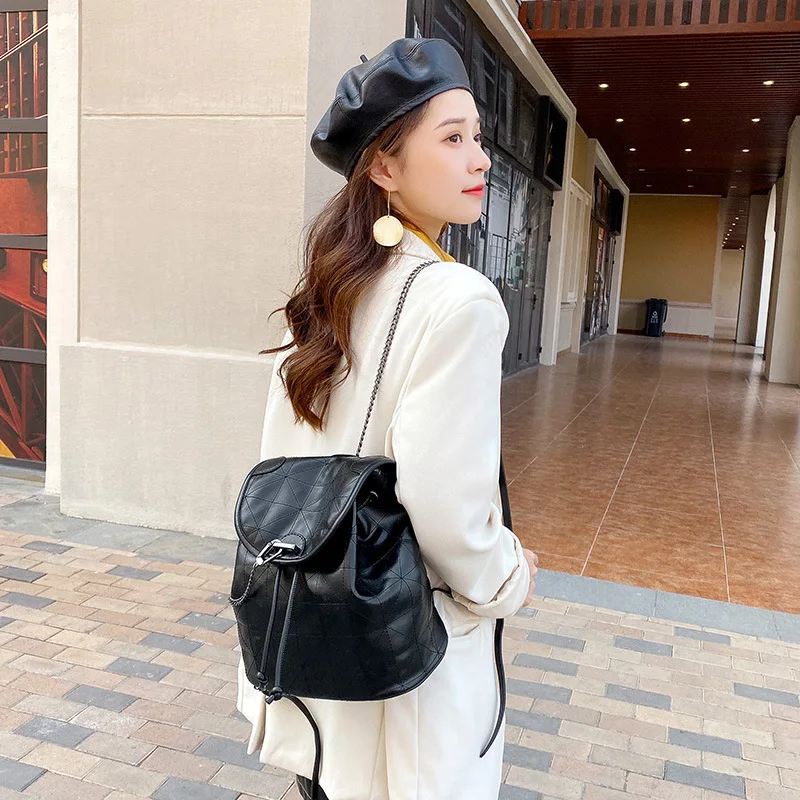 

Black Color Women 's Backpack 2022 New High Quality Soft Leather Leisure Travel Large Capacity School Bags for Teenage Girls