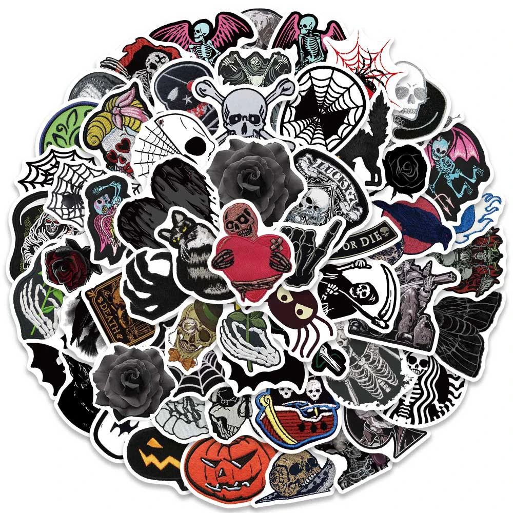 

10/30/60Pcs Art Skull Cobwebs Horror Stickers Gothic Flowers Decal Wall Motorcycle Suitcase Window Halloween Sticker Toys Gift