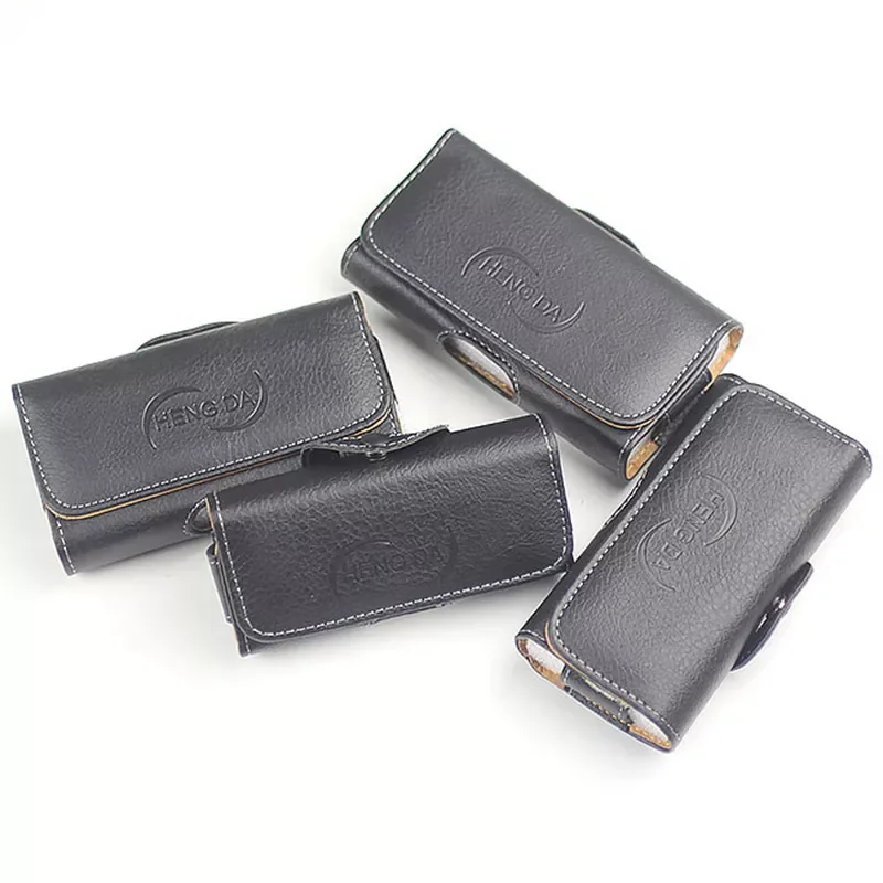 

Universal Men Black Business Leather Phone Case For 2.6-6.0 Inch Phone Pouch Waist Bag Belt Simple Protect Cover Card Holder