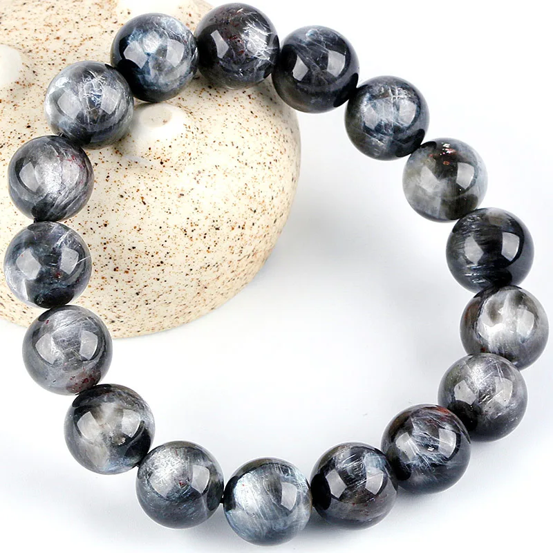 Натуральный черный солнечный камень браслет из лунного камня вспышка круглые