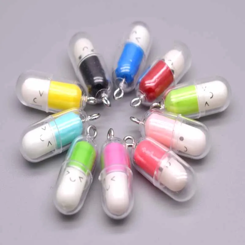 

10Pcs 10*28mm Smiling Face Capsule Charms Pendants Transparent Plastic Polymer Clay DIY Earrings Jewelry Making Diy Accessorie