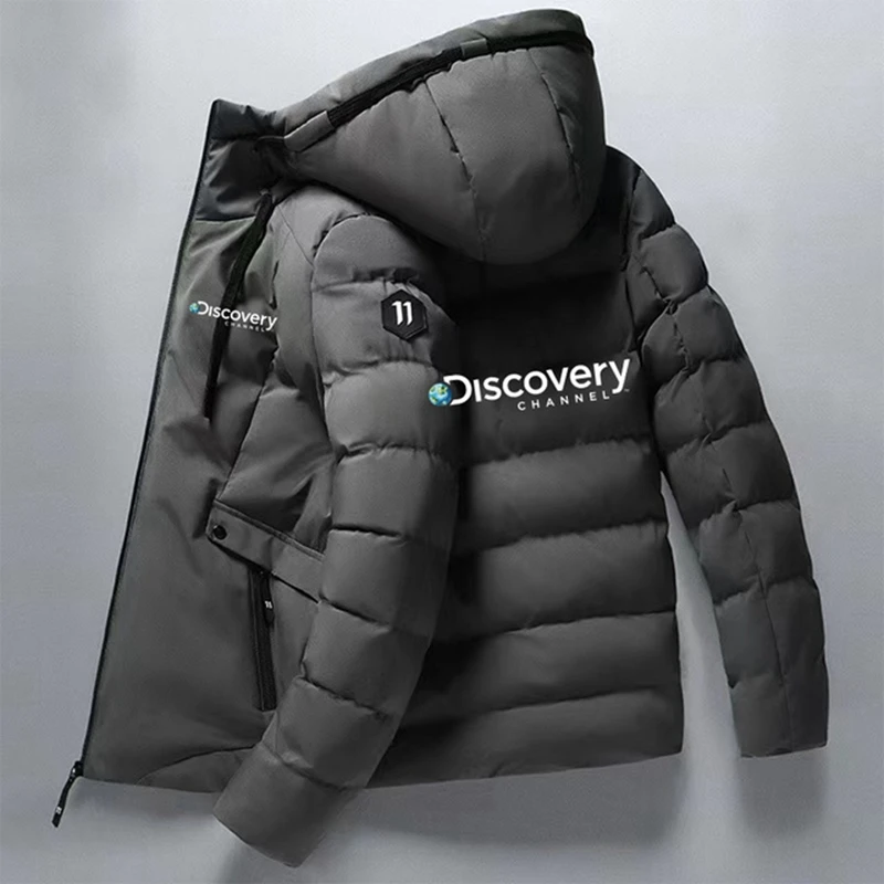 2022 Discovery Channel Fall/Winter Men's Zip Hooded Jacket With Pockets, Fashionable Warm Drawstring, Outdoor Slim Fit Jacket
