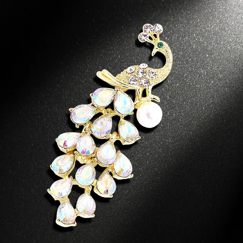 

Pearl Korean Personality Peacock Crystal Brooch Snowflake Pearl Brooch брошь женская Weddings Party Casual Brooch Pins Gifts
