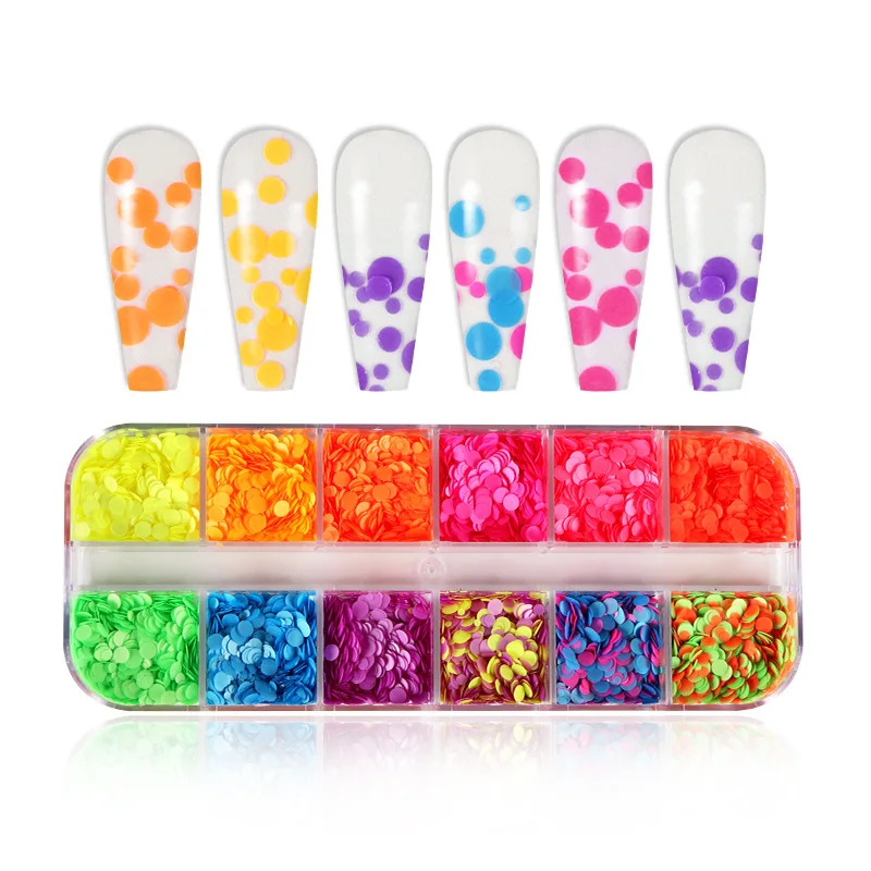 

Флуоресцентные круглые точечные Блестки для ногтей смешанные пузырьки блестящие хлопья для маникюра дизайнерские принадлежности для ногтей для профессионалов аксессуары
