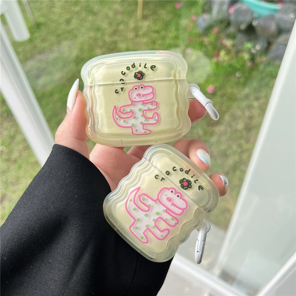

Симпатичные забавные наушники под кожу крокодила для AirPods 1/2 3 Pro 2, мягкая Bluetooth-гарнитура, защитный чехол с брелоком для AirPod 2