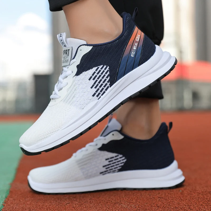 Light Casual Fashion Men's Running Shoes Breathable Mesh Lace Up Men's Sneaker Outdoor Jogging Gym Weave Men Shoes Black Spring