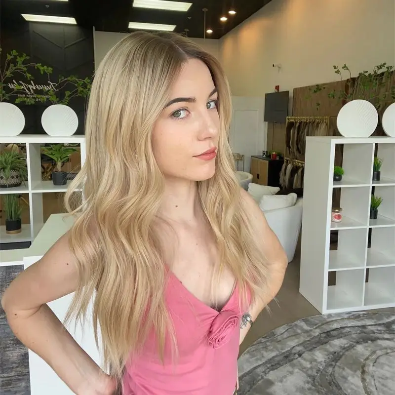 Модные парики Ombre Пепельно-русый Свободные волны Парик фронта шнурка