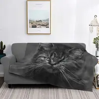 Cute Cat Animal Blankets Sofa Cover Fleece All Season Black and White Luxury Pet Soft Throw Blankets for Bed Bedroom Bedspreads